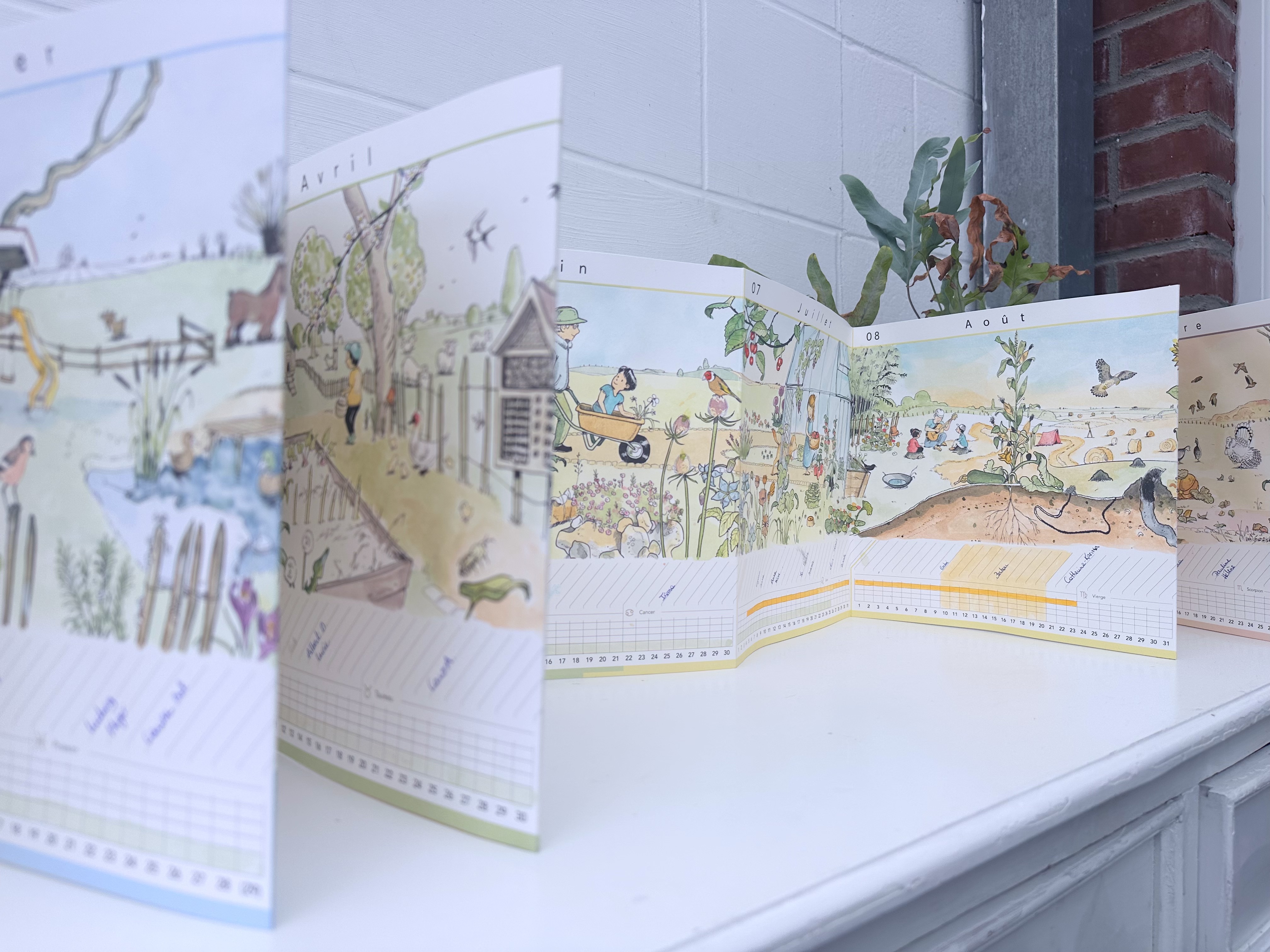 Le Calendrier Panoramique Potager colorié à l'aquarelle