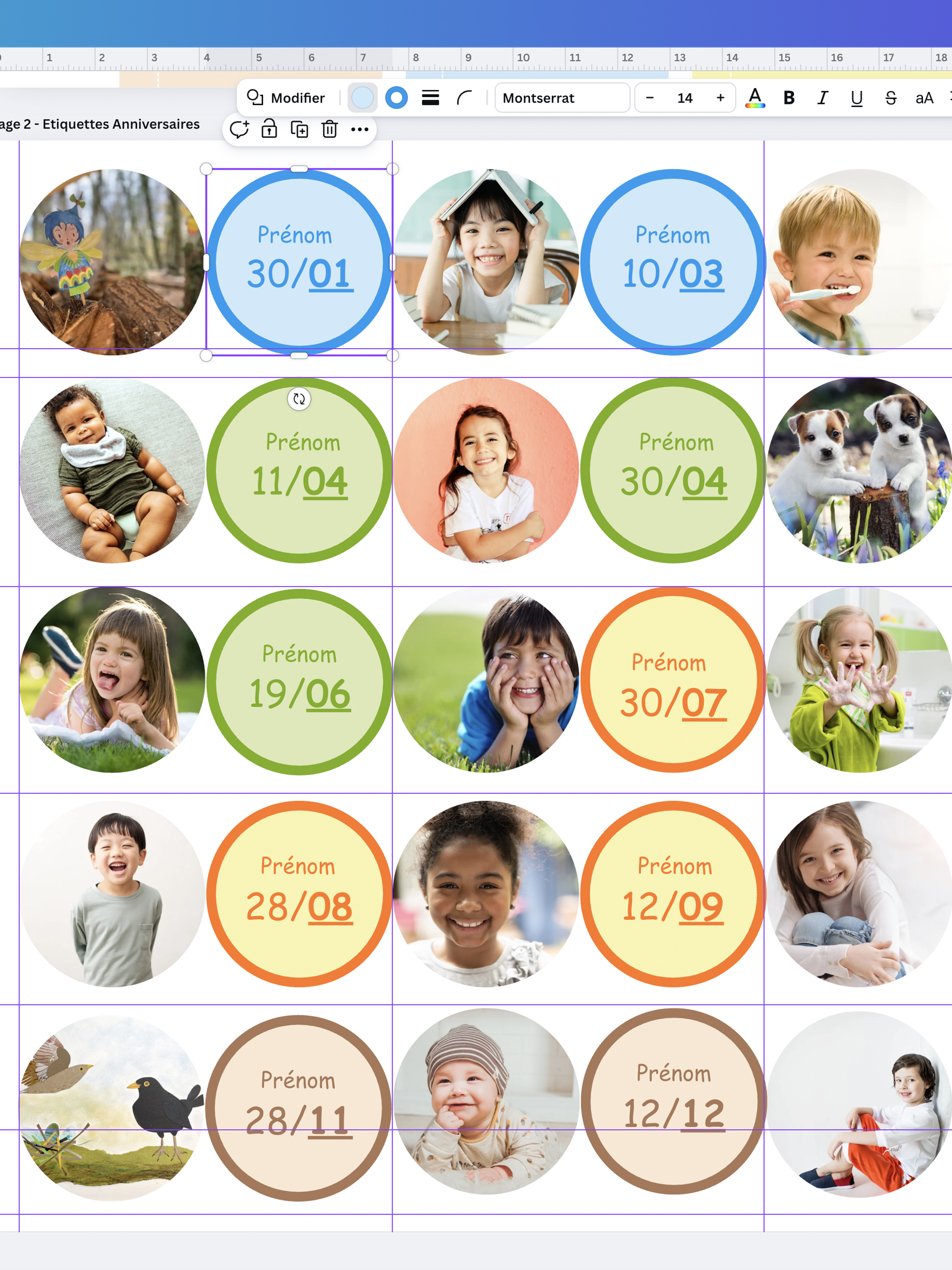 Gabarit CANVA pour créer les étiquettes personnalisées d'anniversaire