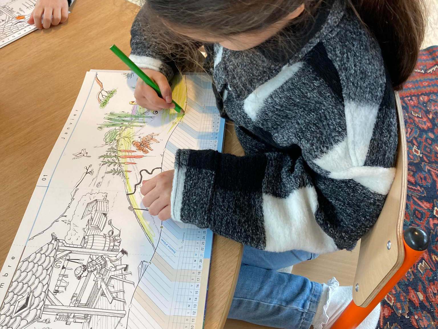 Coloriage du mois de janvier dans le Calendrier Panoramique par un enfant