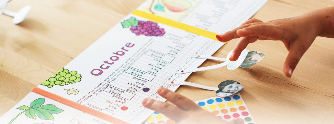 Le calendrier des enfants sur les fruits de saison, première version inspirée de Montessori