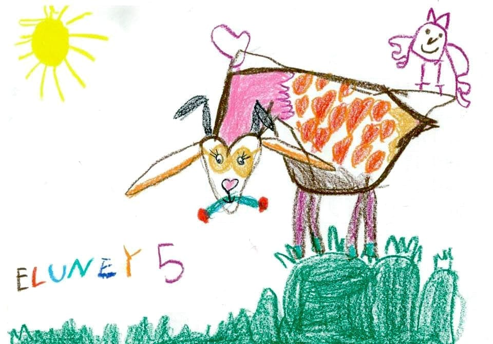 Dessin d'une chèvre réalisé par Eluney lors d'un atelier créatif nature
