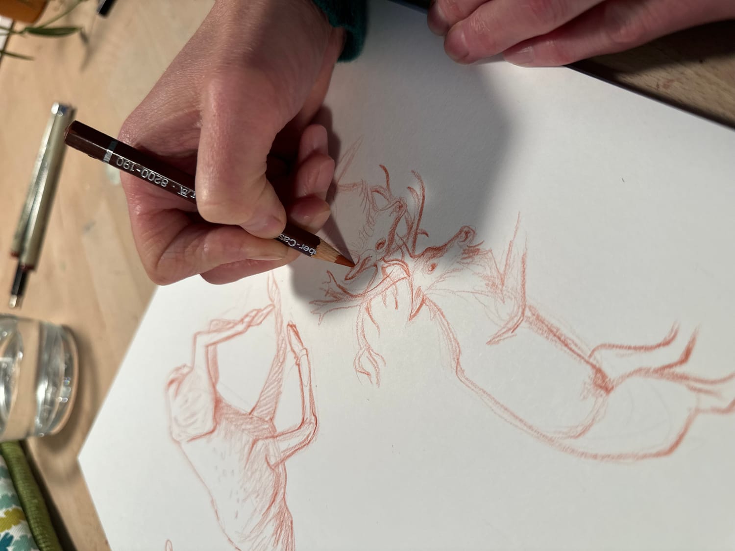 Croquis des cerfs qui s'affrontent pendant le brame en automne