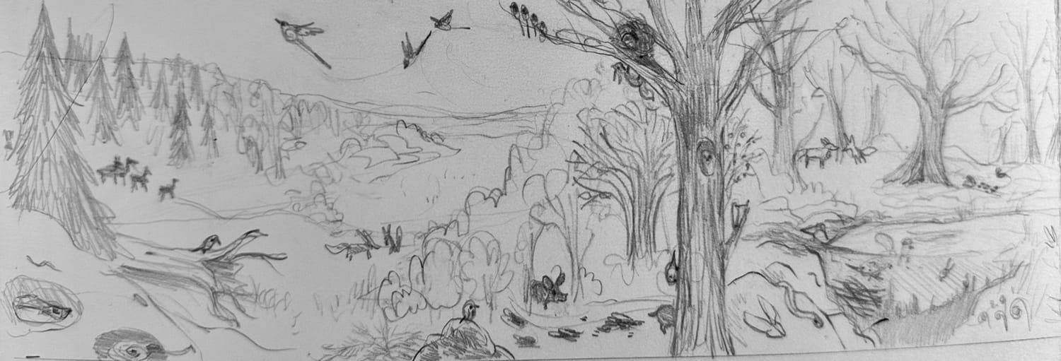 Premières esquisses de la forêt pour les mois de janvier, février et mars