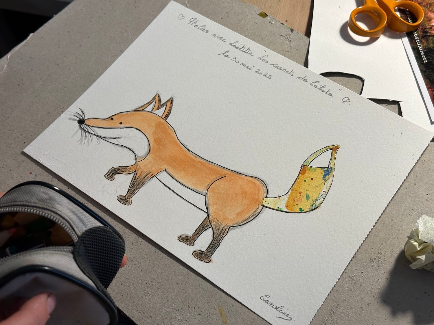 Le renard peint à l'aquarelle par Caro, maman de Zéli